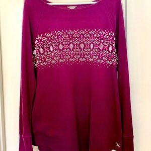 Eddie Bauer Alpine Print Purple Long Waffle Knit Top, 2XL